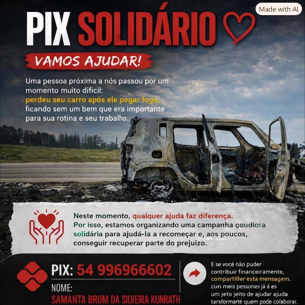 PIX SOLIDÁRIO – Vamos ajudar a Professora Samanta! ❤ Nossa querida Professora Samanta perdeu seu carro após ele p...