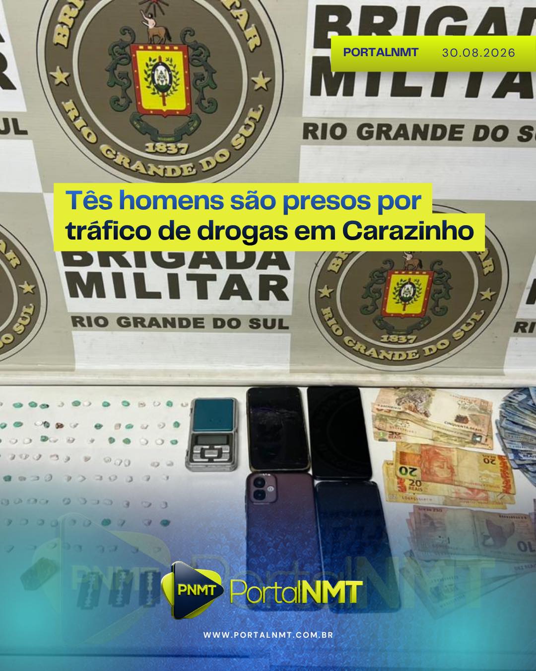 Imagem: Tês homens são presos por tráfico de drogas em Carazinho A Brigada Militar de Carazinho prendeu na madrugada deste domin...
